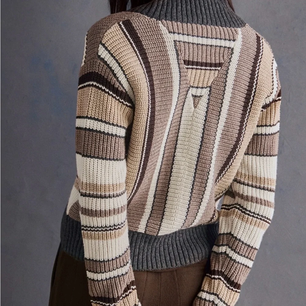 CAbi Women's Striped Cardigan - Black, Brown, Cream - Picture 3 of 5